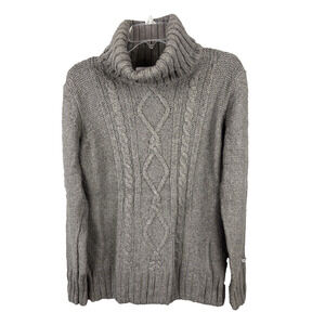 Columbia Turtleneck Cable Knit Sweater Women's Size L Gray Wool Blend Cozy